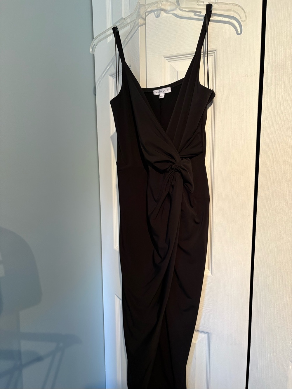 Socialite Black Knot-Detail High-Low Slip Dress